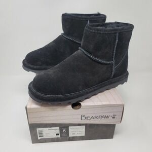 Bearpaw Alyssa Suede Sheepskin Ankle Chukka Boot Bootie Sz 8M Black NeverWet New